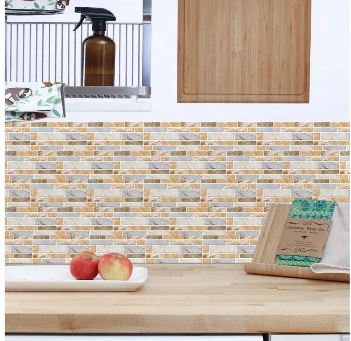 36pcs Tile Sticker Peel and Stick Wallpaper, Stick On Backsplash Tiles for Kitchen Wall Tile Stickers Waterproof Bathroom Decals Self Adhesive Vinyl, 3D Yellow Marble Size 10x20CM