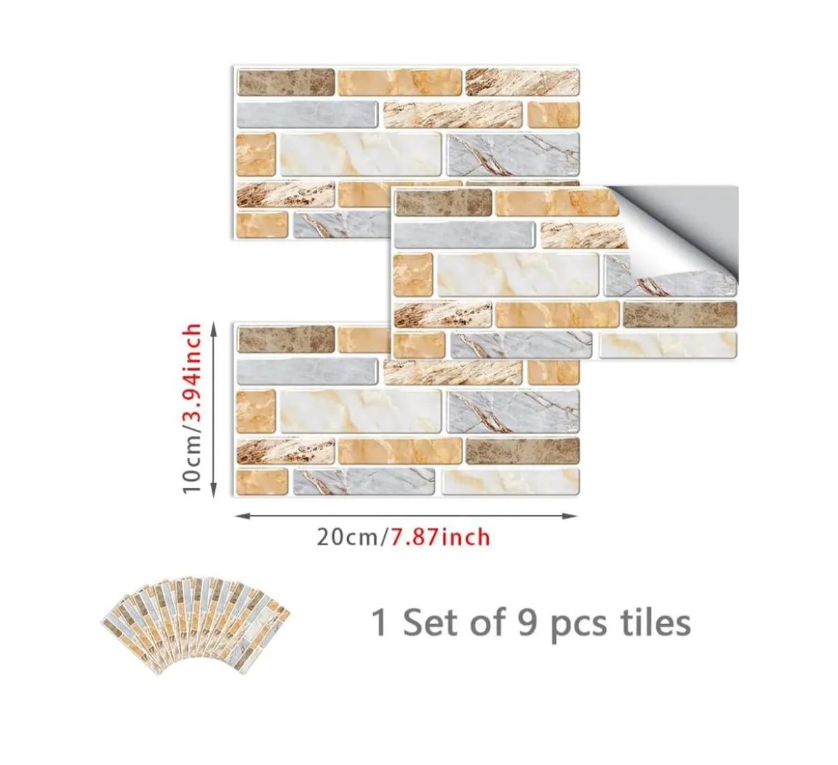 36pcs Tile Sticker Peel and Stick Wallpaper, Stick On Backsplash Tiles for Kitchen Wall Tile Stickers Waterproof Bathroom Decals Self Adhesive Vinyl, 3D Yellow Marble Size 10x20CM