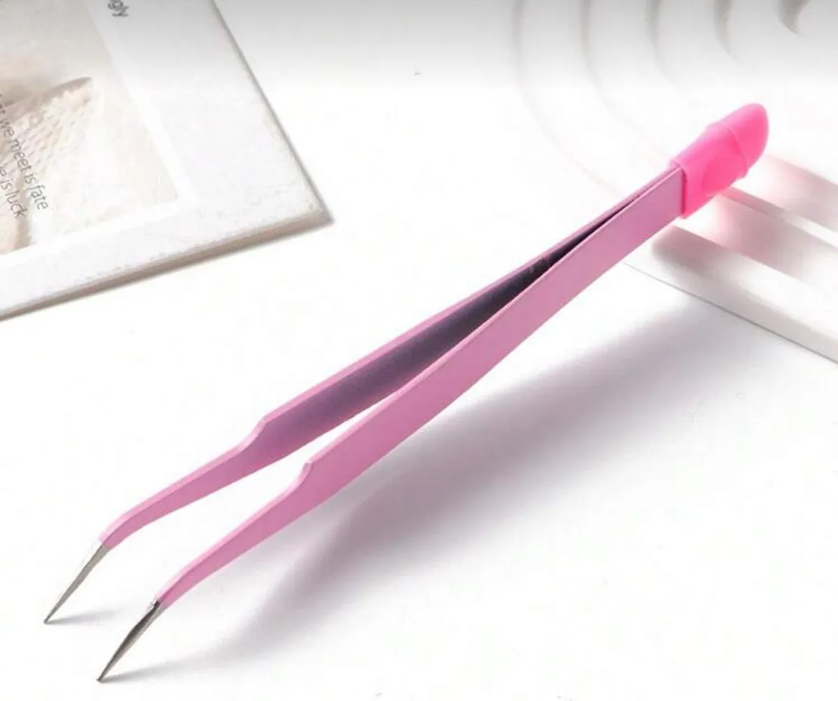 1pc Pink Elbow Multifunction Nail Art Tweezer, Nail Stickers Rhinestones Pick Up Clip Makeup Eyelash Extension Tools Nail Supplies