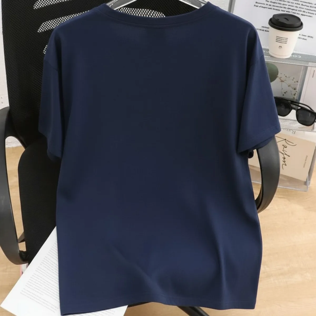 Abstract Face & Star Print Crew Neck Short Sleeve Casual Street Blue T-Shirt - Size L