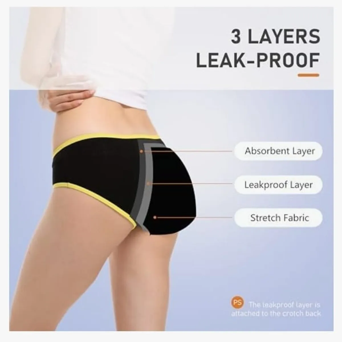 Teen Girls Period Underwear Leakproof Panties Menstrual Panty Kids Cotton Protective Briefs for First Period Starter colors Blue ,Purple ,Grey, Pink, Lime Green Size M