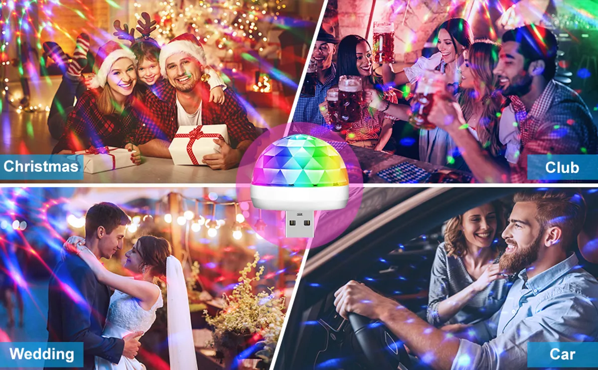 Mini Disco Lights, Sound Activated Disco Ball Party Lights, Applicable to USB Interface and Phones - RGB Light Effect Units for Home Disco, Kids Birthday, Christmas Party etc.