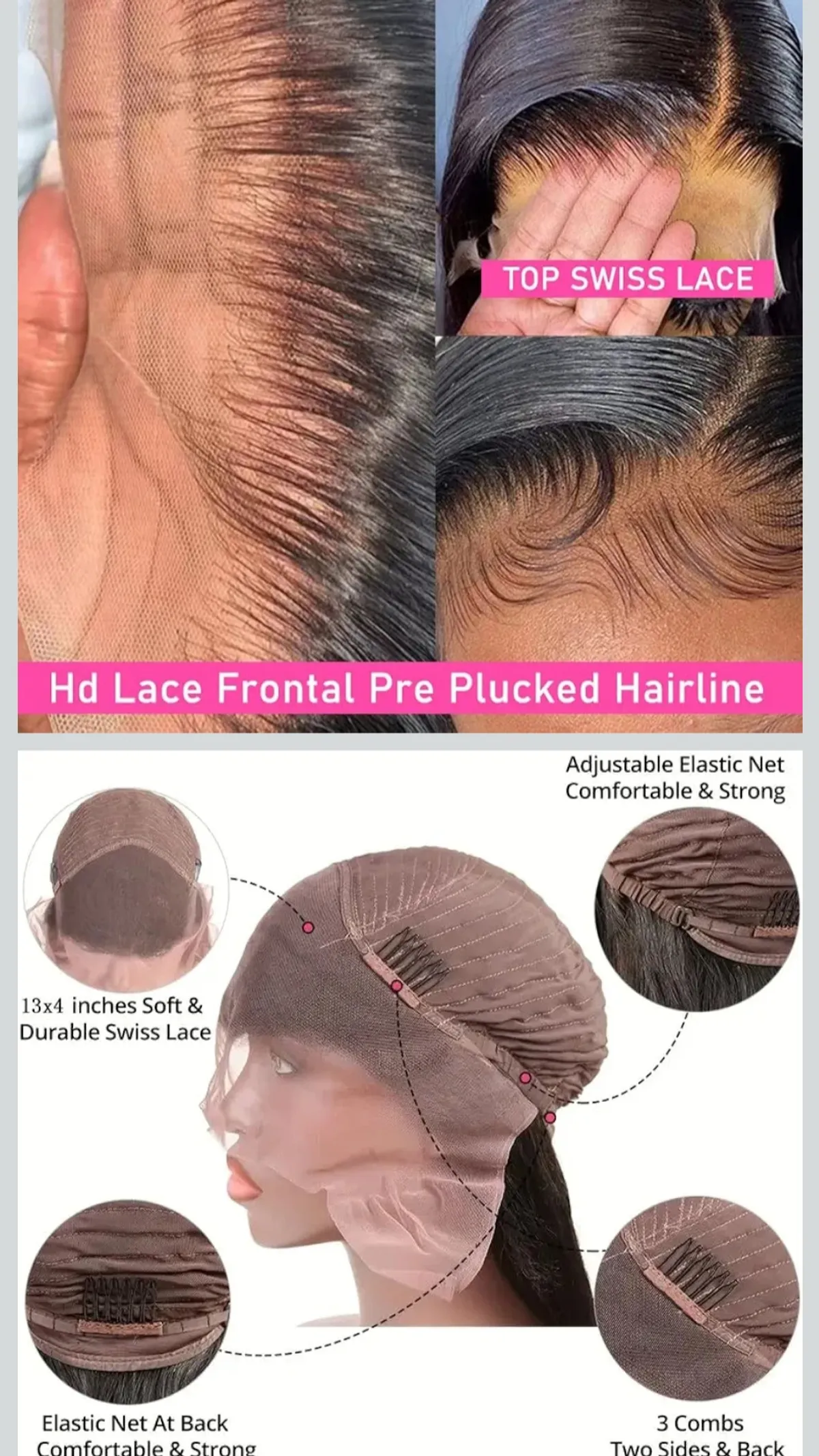 13x4 Lace Front Wigs 180% Density 100% Human hair Lace Front Wig Pre Plucked Glueless Wigs Straight Black lace front wig 13x4 HD Lace Frontal Wigs natural Lace Closure Wigs 18 Inch