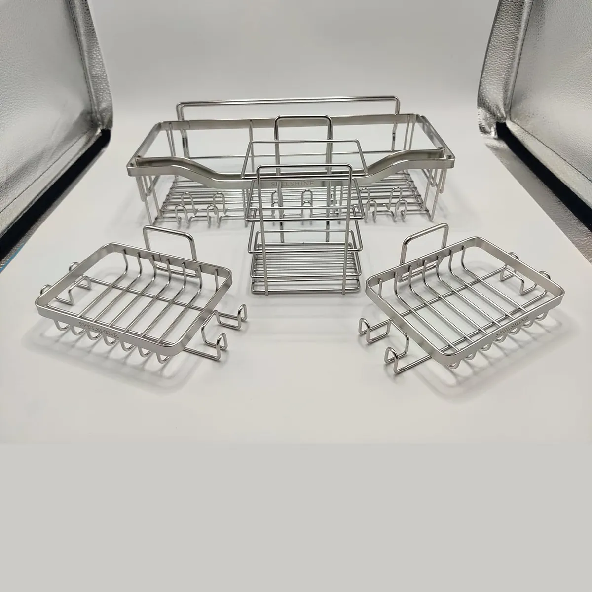 Silver Shower Caddy Bathroom Organizer 5 Pack Shower Shelves