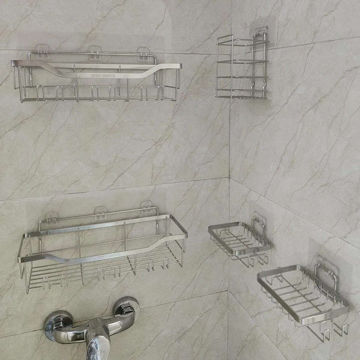 Silver Shower Caddy Bathroom Organizer 5 Pack Shower Shelves