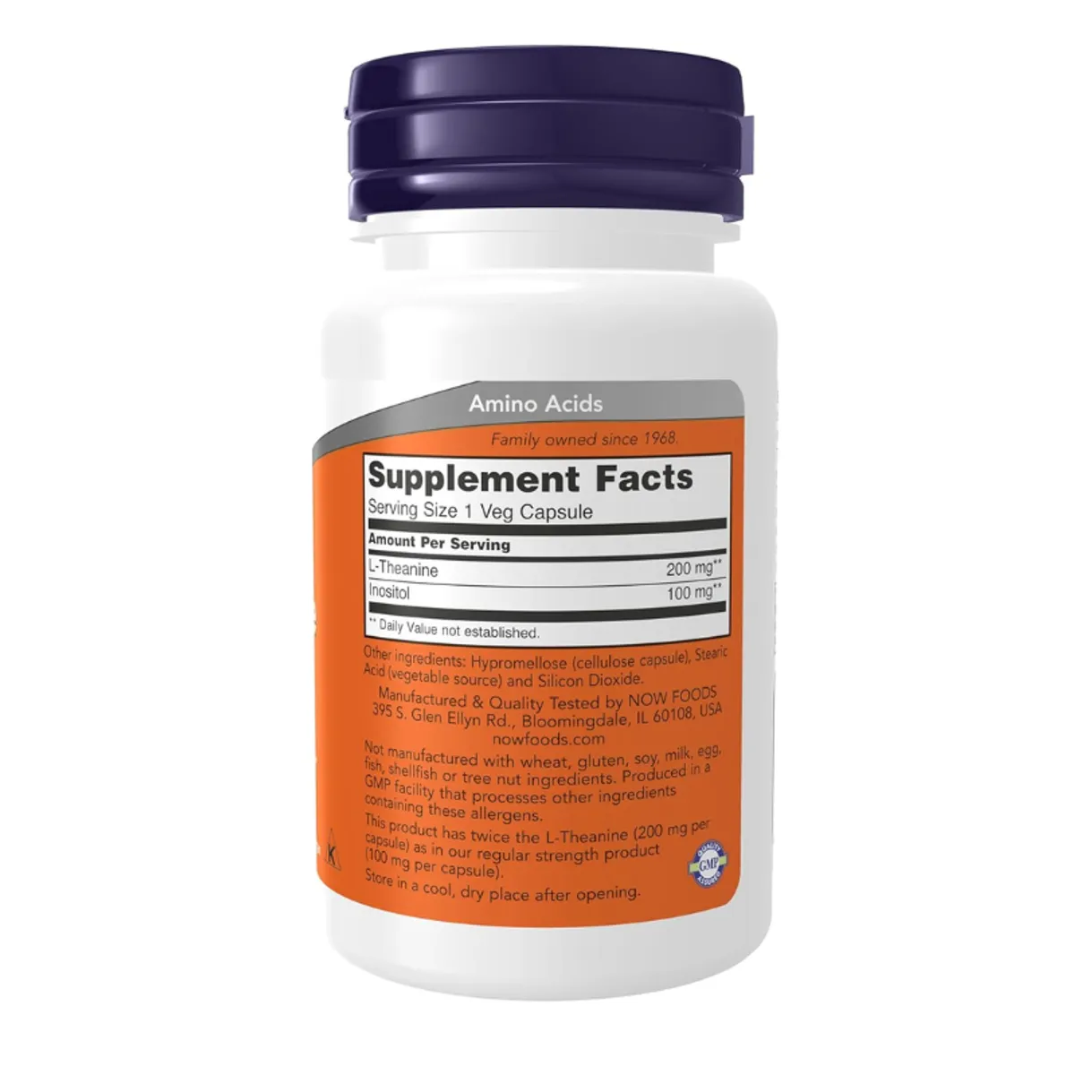 NOW Foods Supplements, L-Theanine 200 mg with Inositol, Stress Management, 60 Veg Capsules