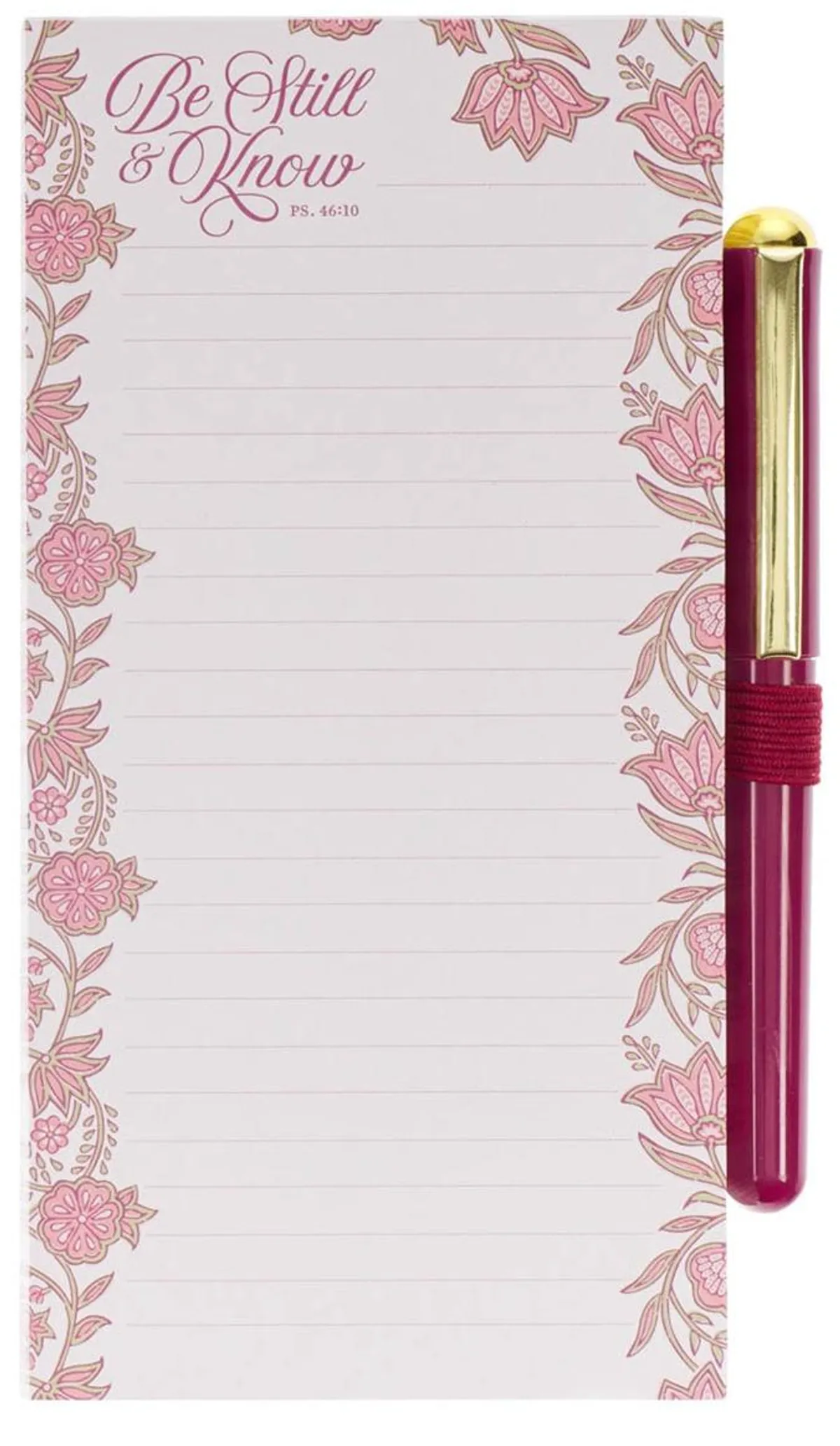 Be Still and Know Pink Floral Notepad and Pen Set - Psalm 46:10