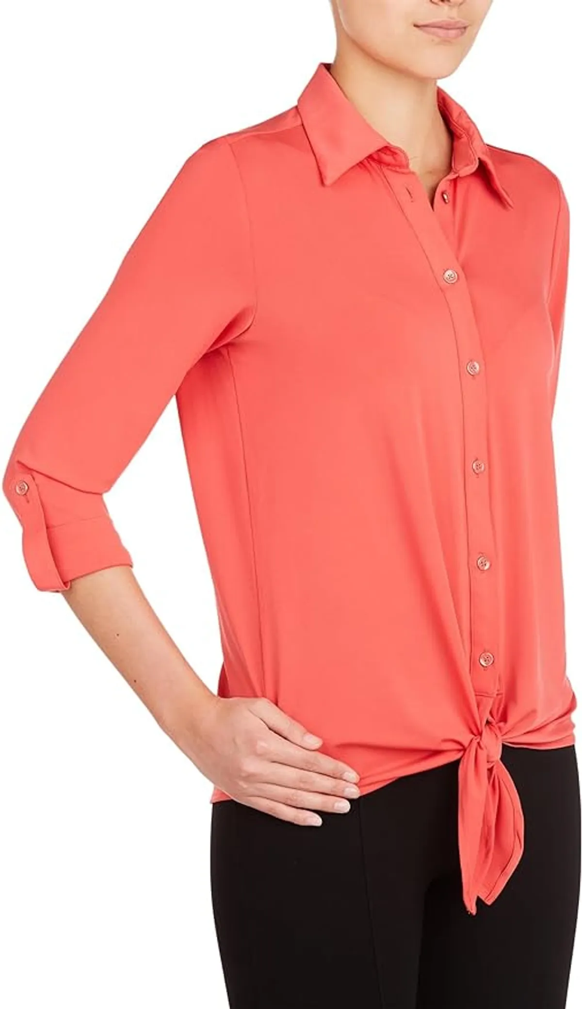 Nygard Women's petite slims button front blouse with tie front - Punch Size: 2X