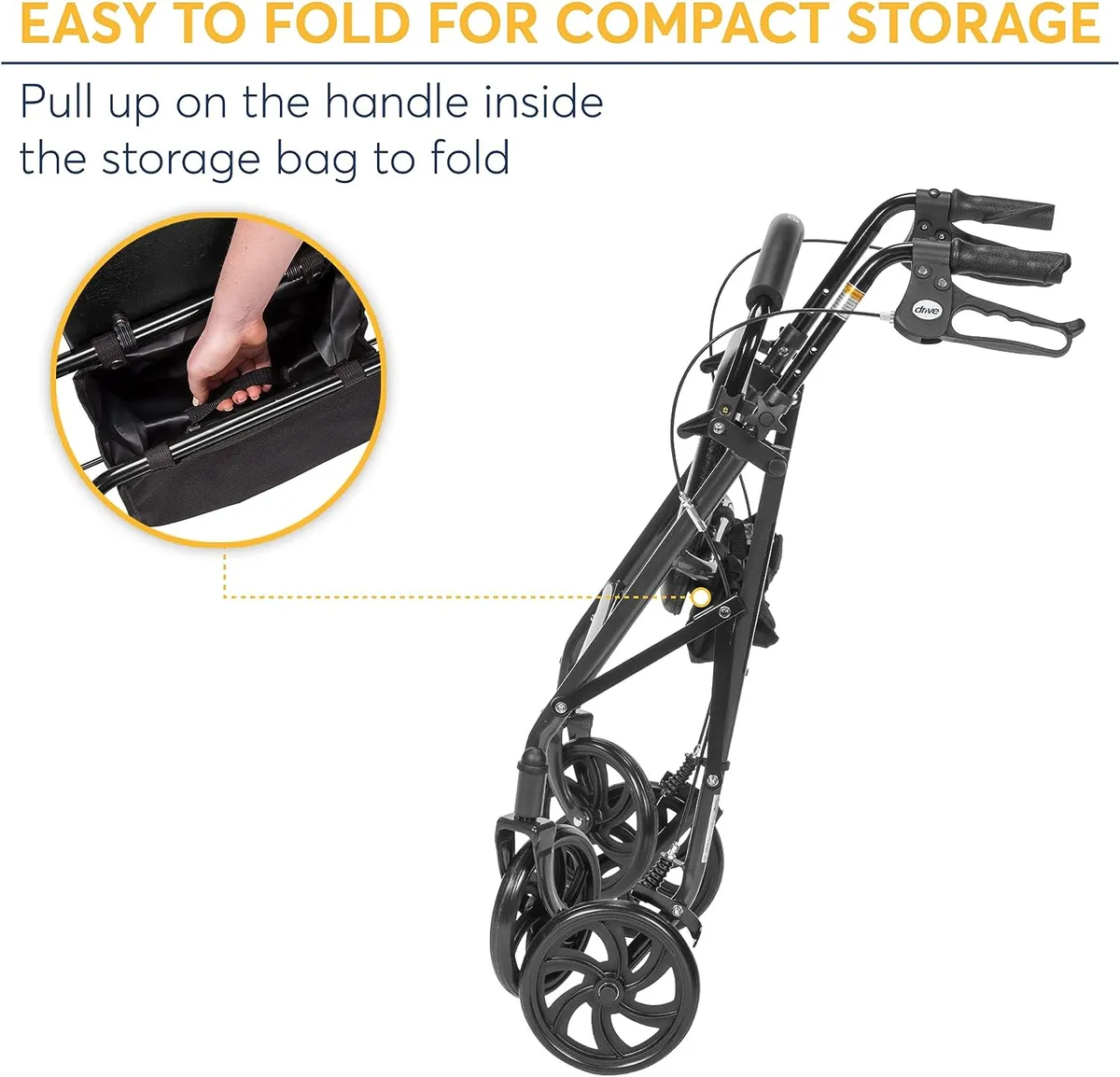 Drive Medical Aluminum Rollator with 6" Wheels, Padded Seat, 4 Wheels Loop Locks, Black Frame (R726BK)