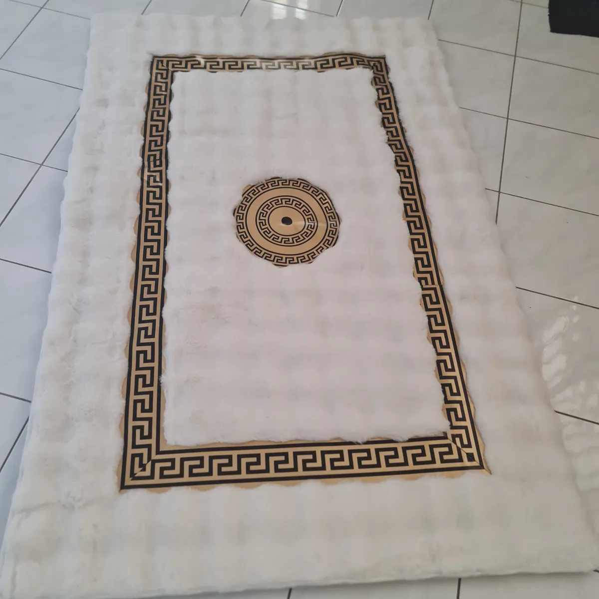 Large size rug, White and gold rug 5 × 10