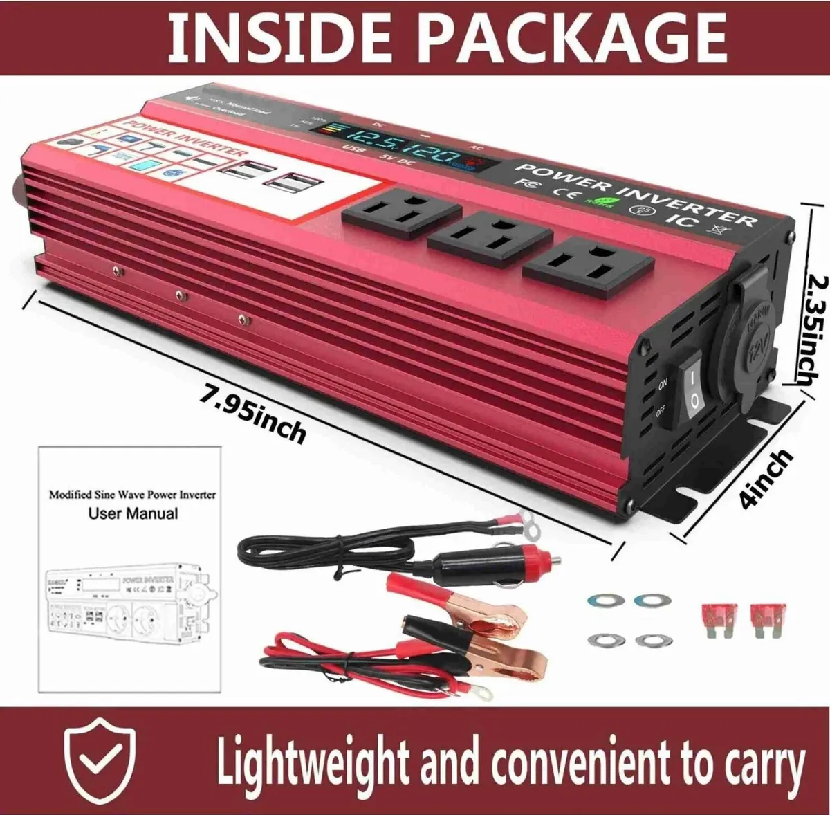 5000W Car Power Inverter DC 12V To AC 110V 4 USB
