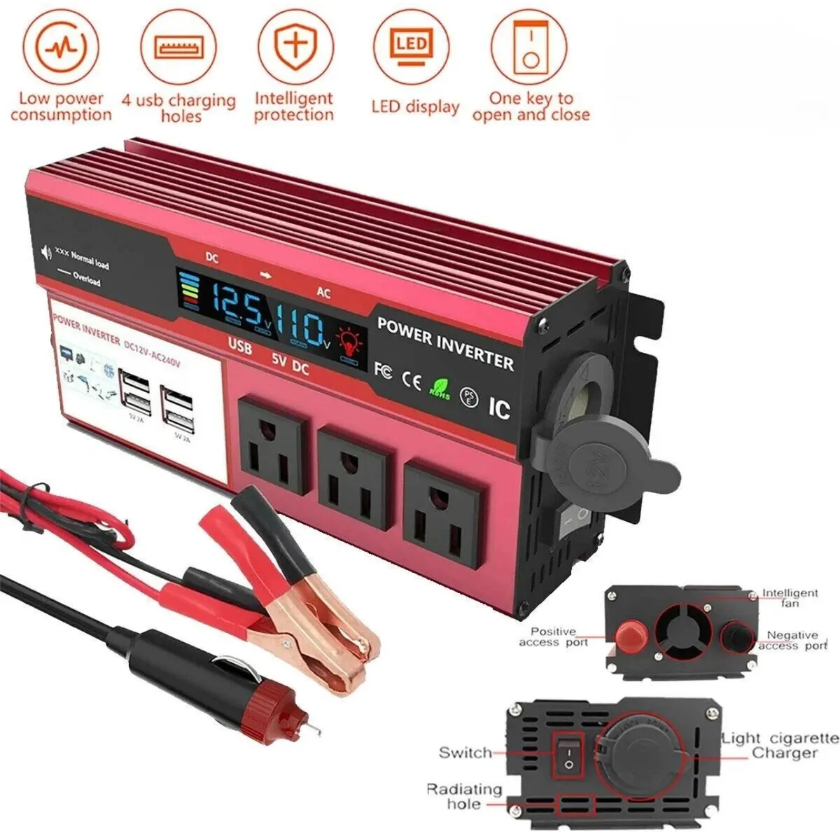 5000W Car Power Inverter DC 12V To AC 110V 4 USB