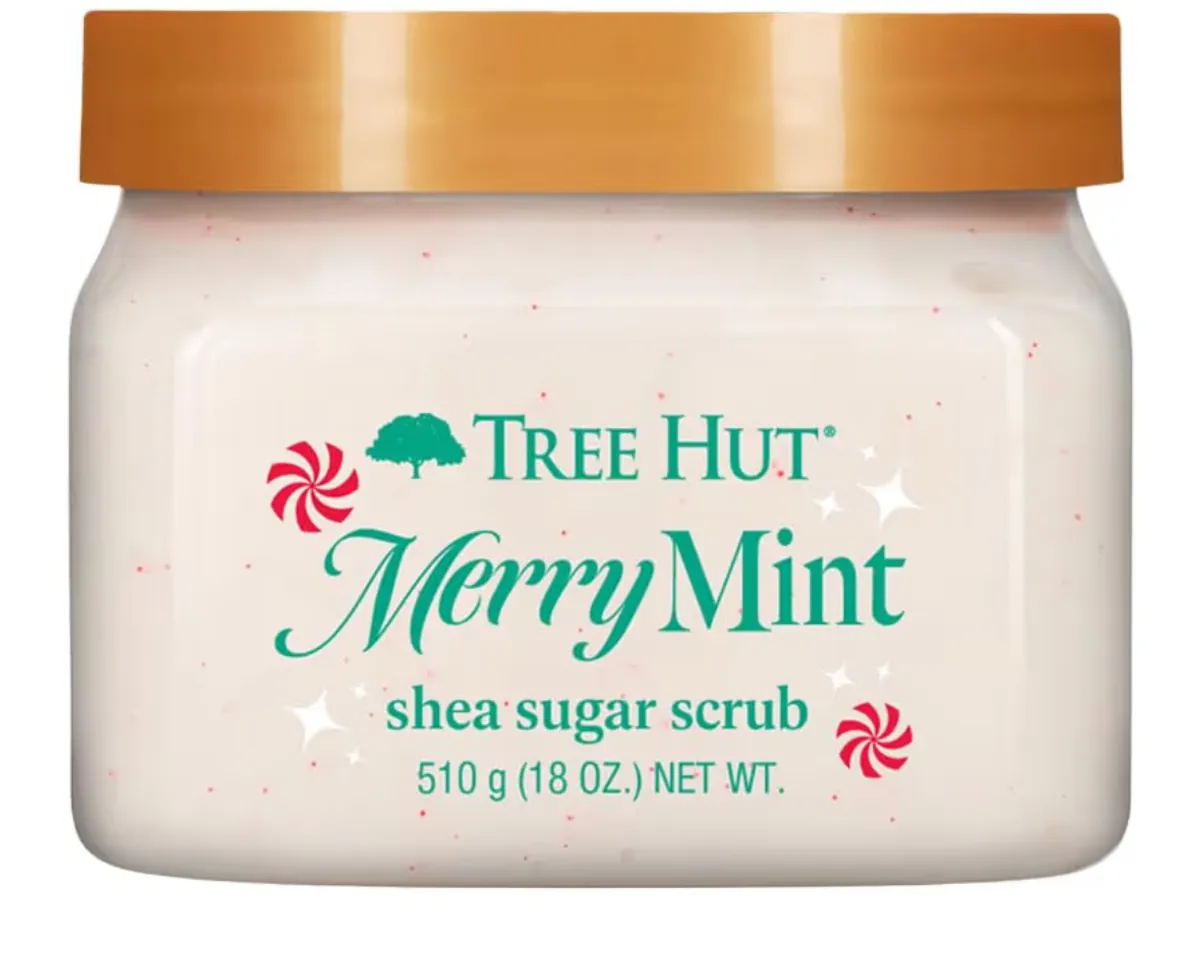 Tree Hut Merry Mint Shea Sugar Scrub Stocking Stuffers, Exfoliating, Hydrating & Moisturizing Body Scrub with Shea Butter & Nourishing Essential Oils,