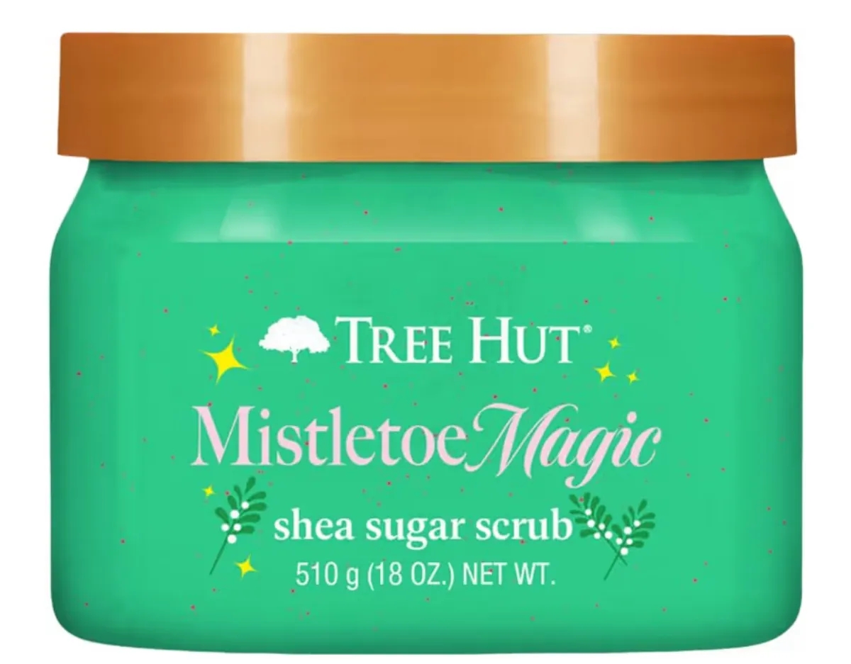 Tree Hut Mistletoe Magic Shea Sugar Scrub Stocking Stuffers, Exfoliating, Hydrating & Moisturizing Body Scrub with Shea Butter & Nourishing Essential