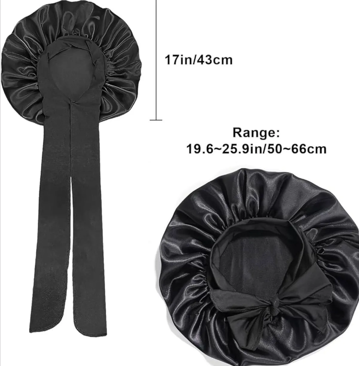 1 PC Silk Bow Bonnet for Sleeping Women, Satin Bonnet Double Layer Satin Lined Black Hair Bonnet