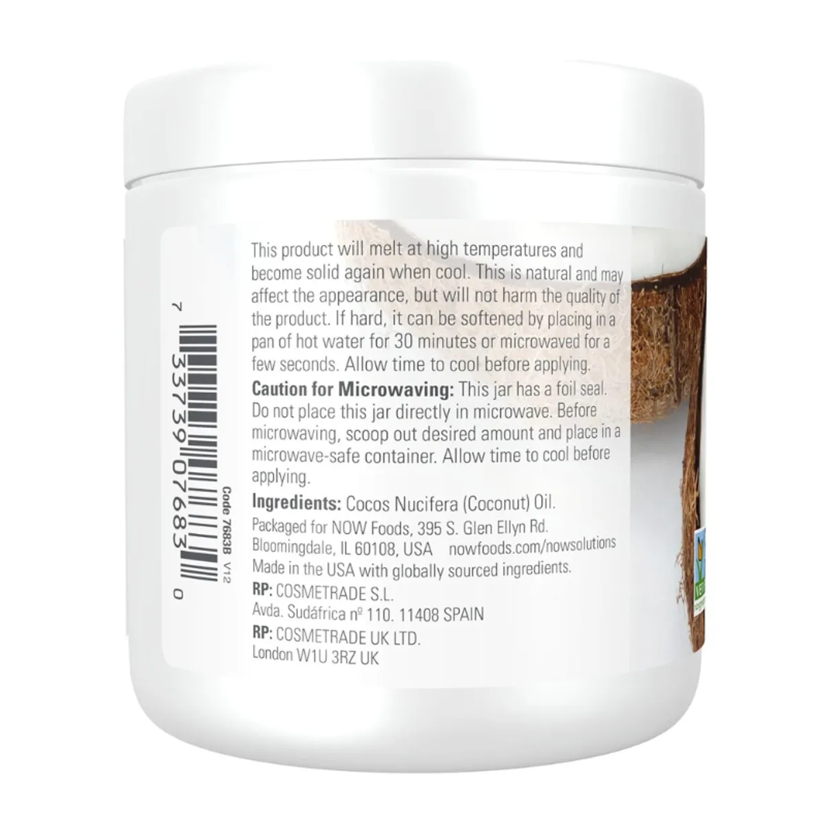 NOW Solutions, Coconut Oil, Naturally Revitalizing for Skin and Hair, Conditioning Moisturizer, 7oz Packaging May Vary