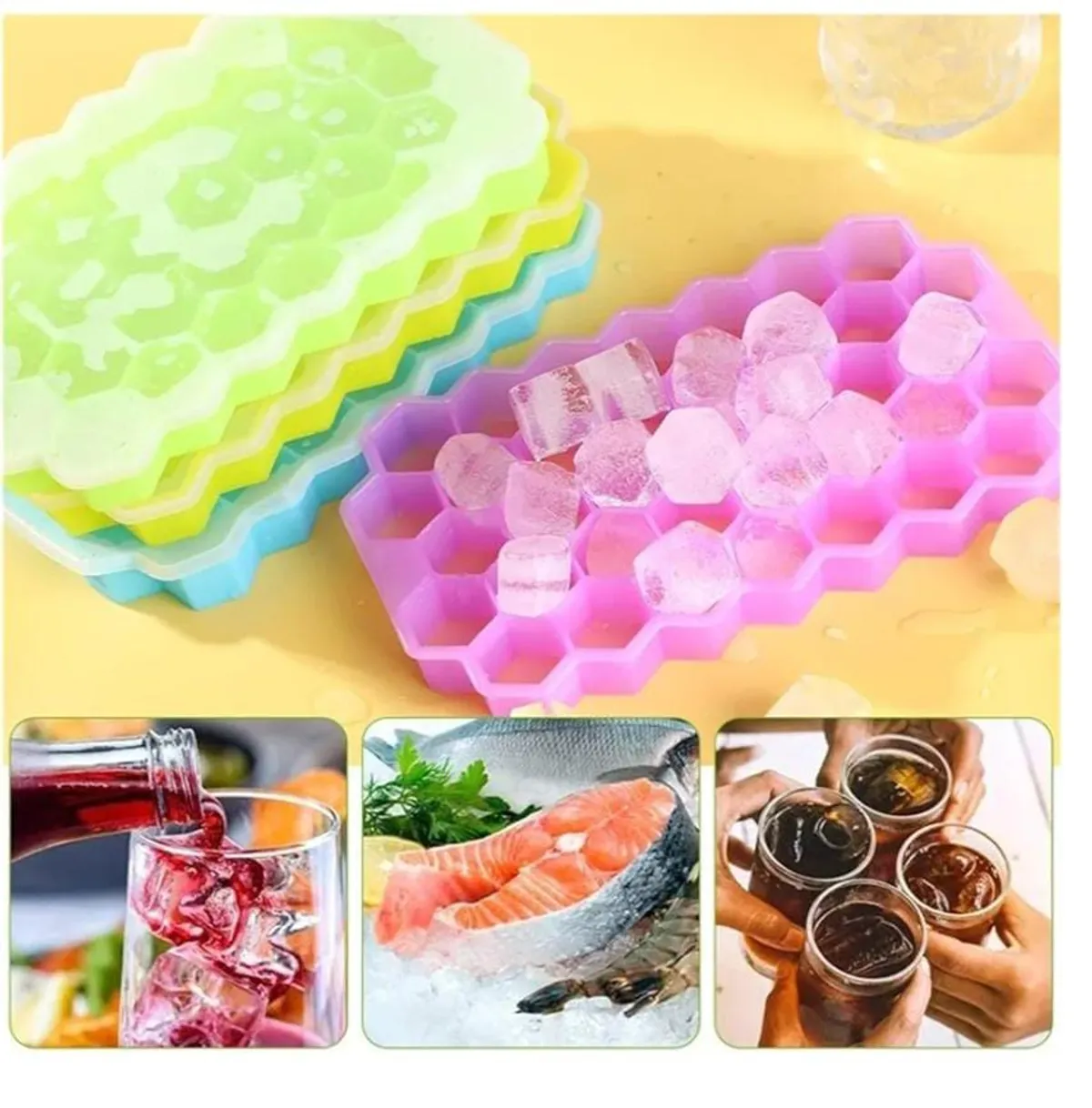 Ice Cube Tray Silicone 37 Grid Ice Cubes Maker Reusable Trays Honeycomb Silicone Ice Tray Mold Bpa Free Ice Mould with Removable Lids