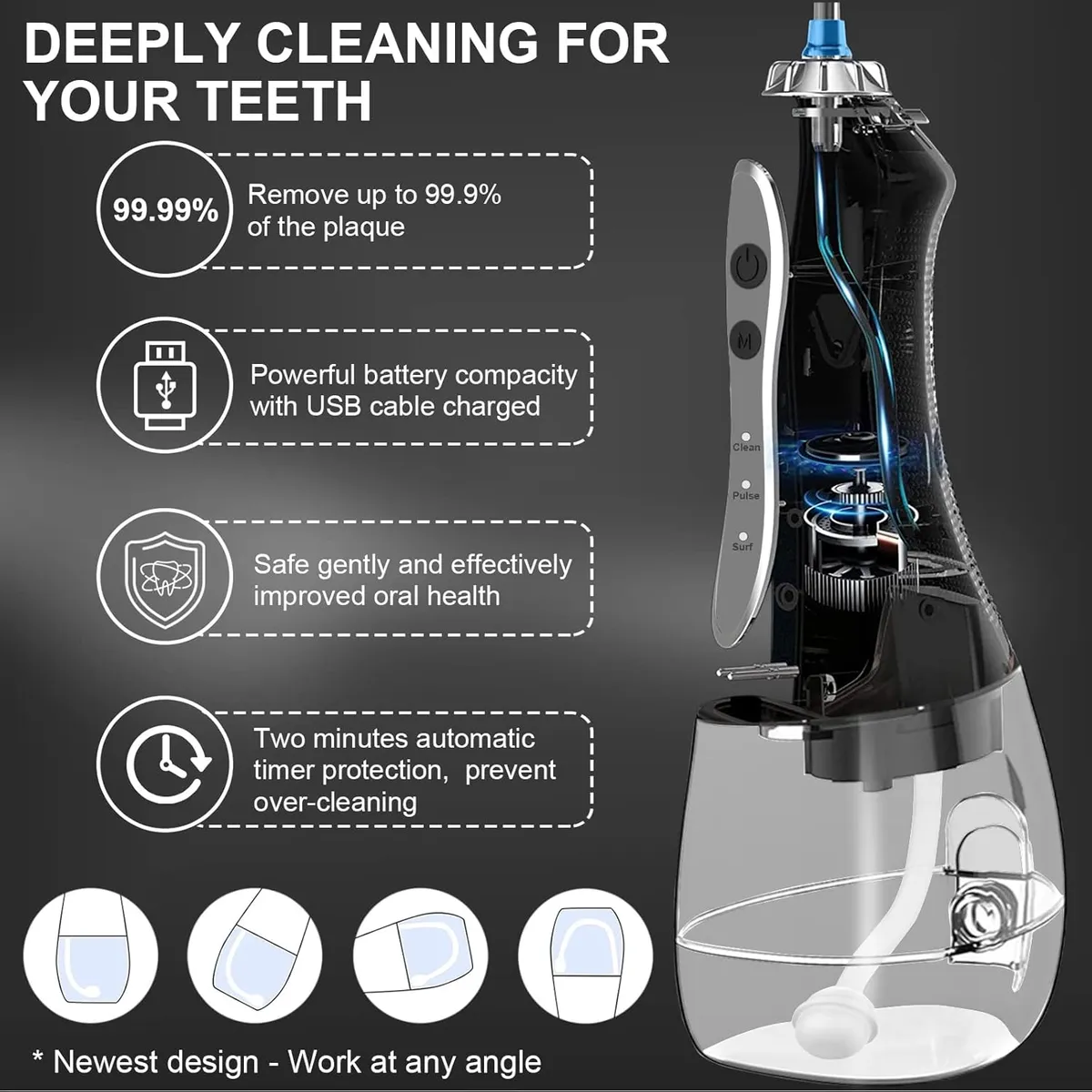 Water Flosser Cordless Teeth Cleaner, 350ML Portable Cordless Dental Oral Irrigator for Tooth Care