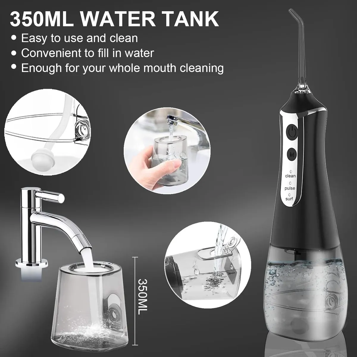 Water Flosser Cordless Teeth Cleaner, 350ML Portable Cordless Dental Oral Irrigator for Tooth Care