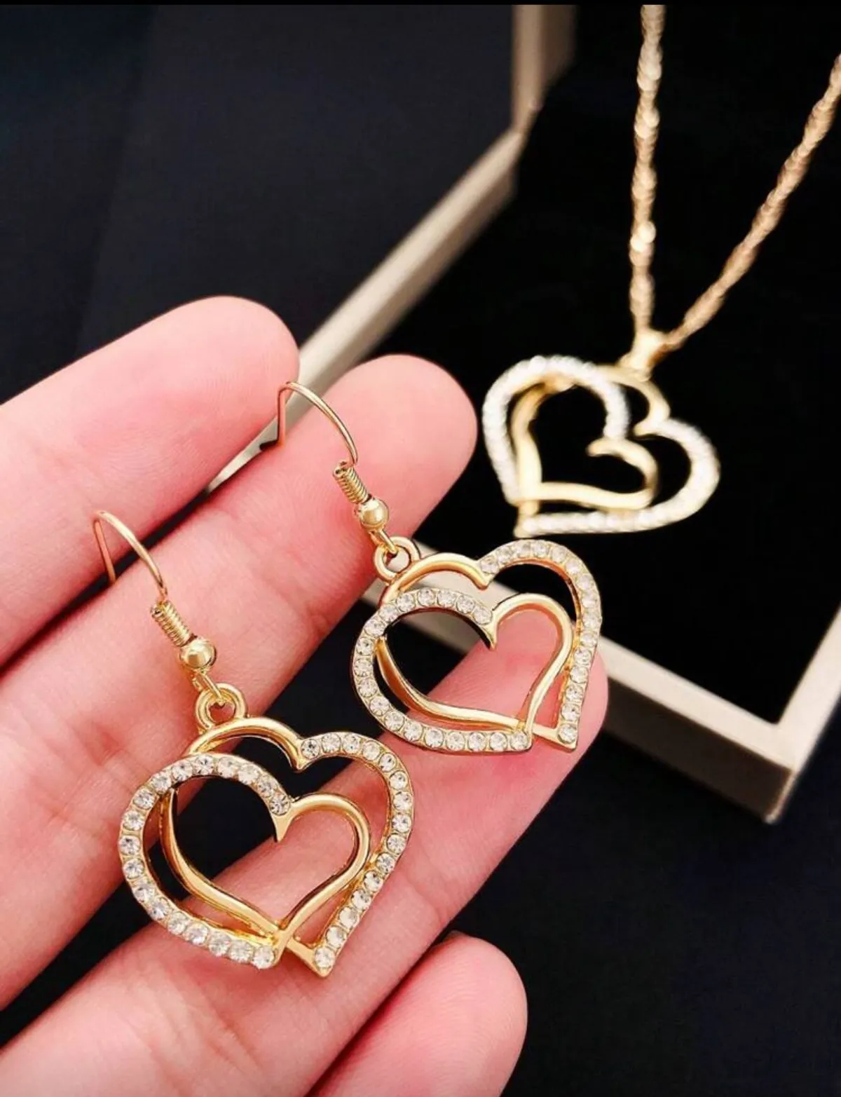 3pcs/Set Cubic Zirconia Heart Decor Jewelry Set Beautiful Necklace Women Fashion Accessories