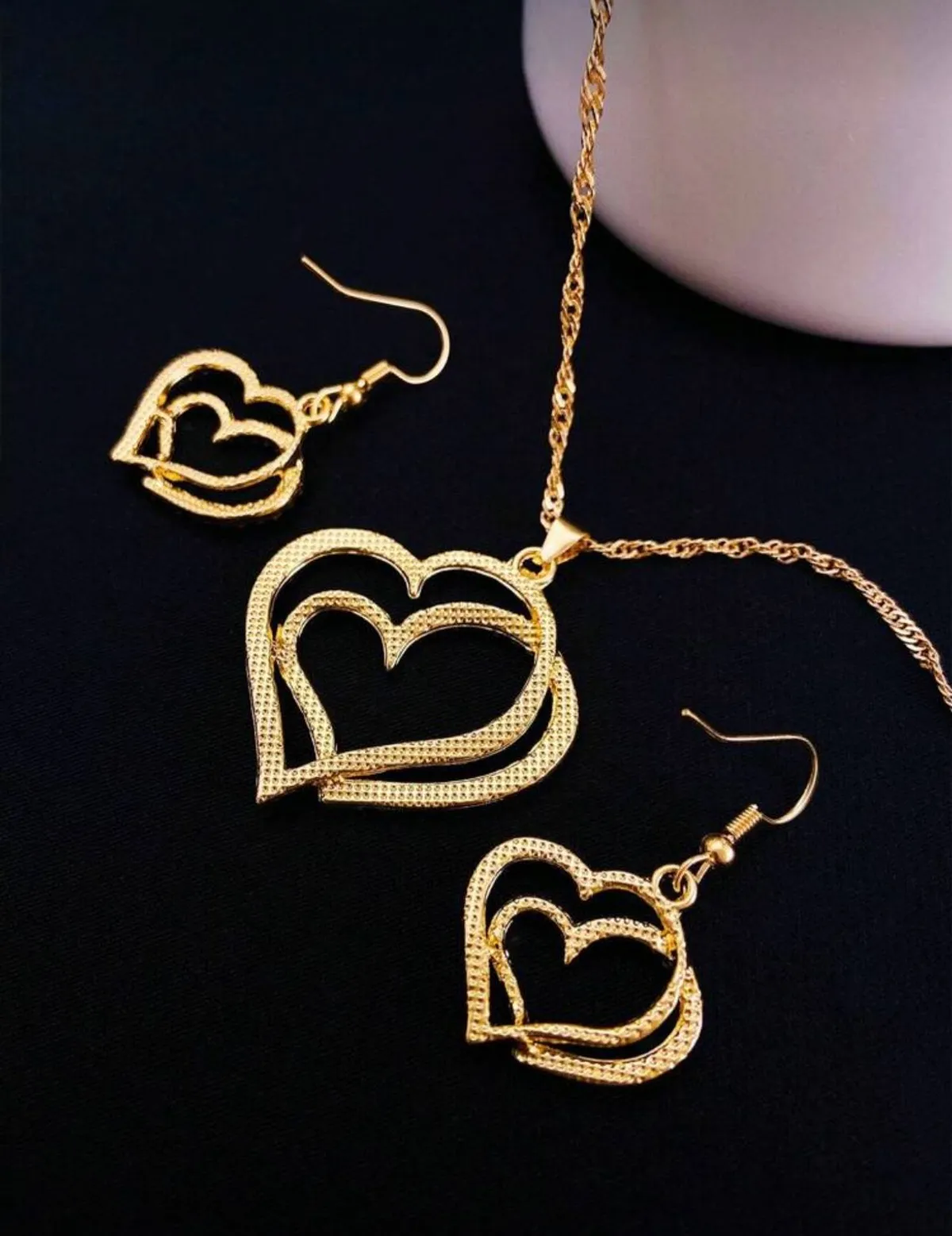 3pcs/Set Cubic Zirconia Heart Decor Jewelry Set Beautiful Necklace Women Fashion Accessories