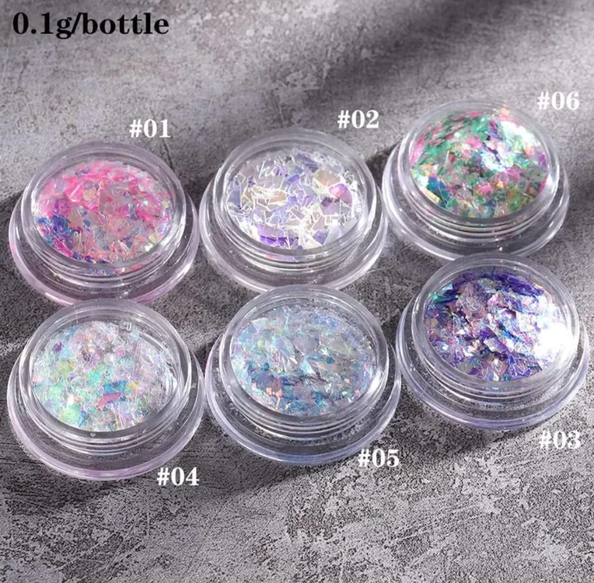6 Jars Chunky Glitter Colorful Fluorescent Glass Paper Iridescent Flakes Sticker