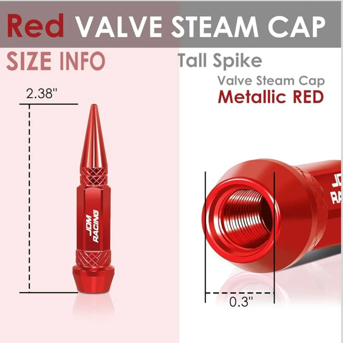 Auto Dynasty 60mm Anodized Aluminum Valve Stem Caps, Spiked Head Design Car Accessories, Universal Fit for Most Vehicles, Red (Pack of 4)