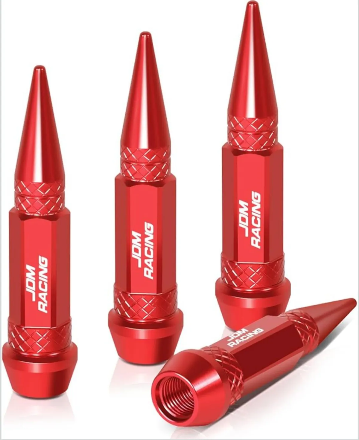 Auto Dynasty 60mm Anodized Aluminum Valve Stem Caps, Spiked Head Design Car Accessories, Universal Fit for Most Vehicles, Red (Pack of 4)