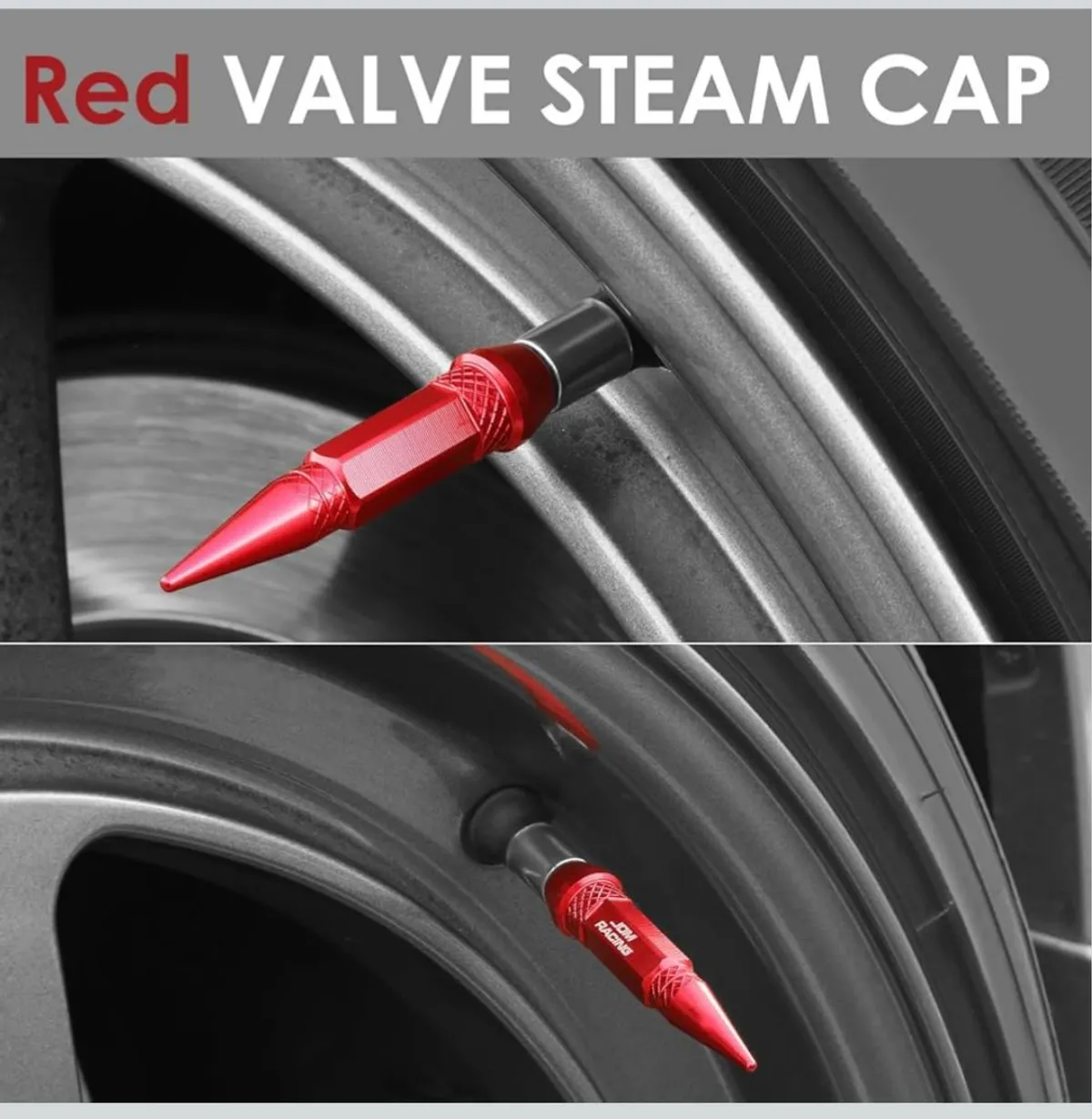 Auto Dynasty 60mm Anodized Aluminum Valve Stem Caps, Spiked Head Design Car Accessories, Universal Fit for Most Vehicles, Red (Pack of 4)
