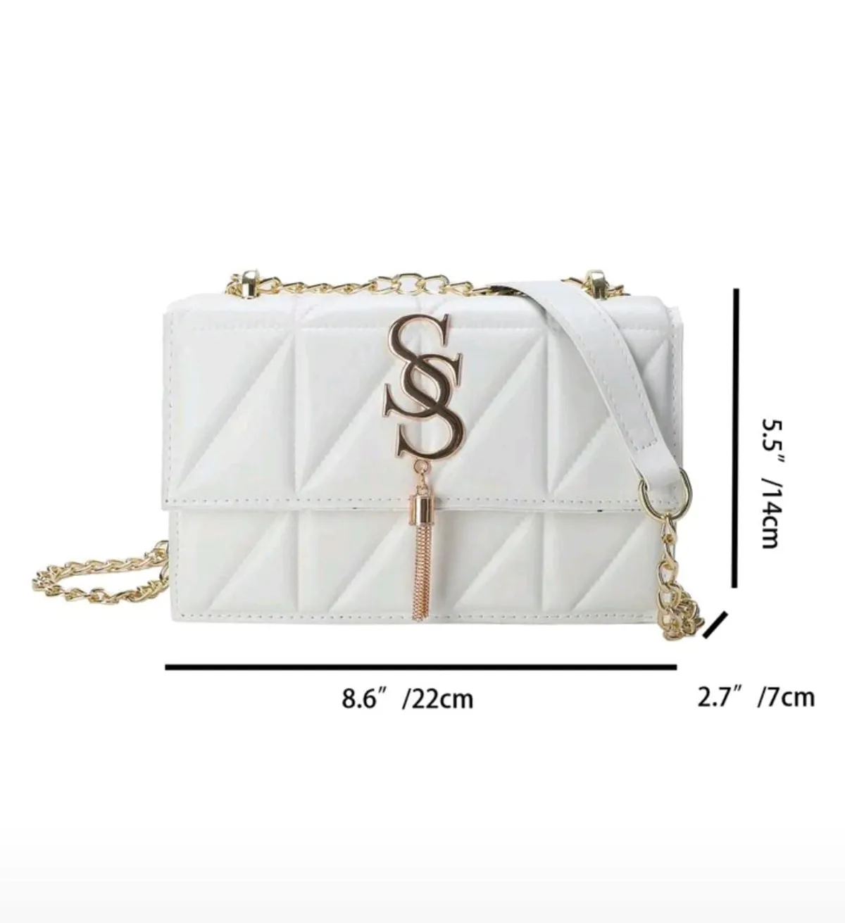 Fashionable Plaid Stitching Shell Metal Linked Flip Lady Bag.