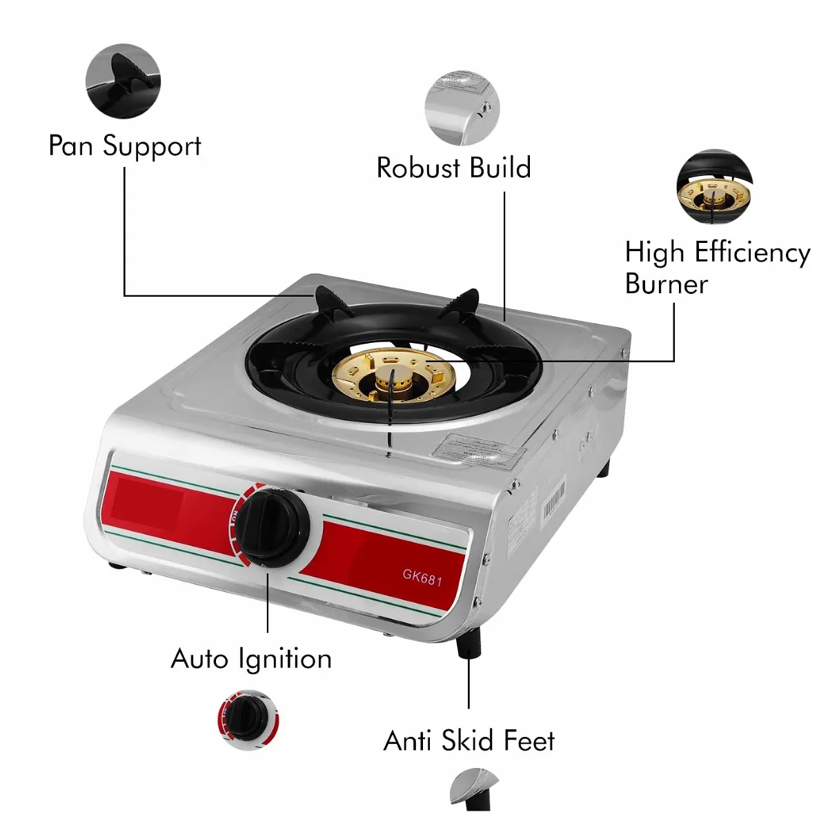 Stainless-steel Portable 1 Burner Gas Stove with automatic ignition