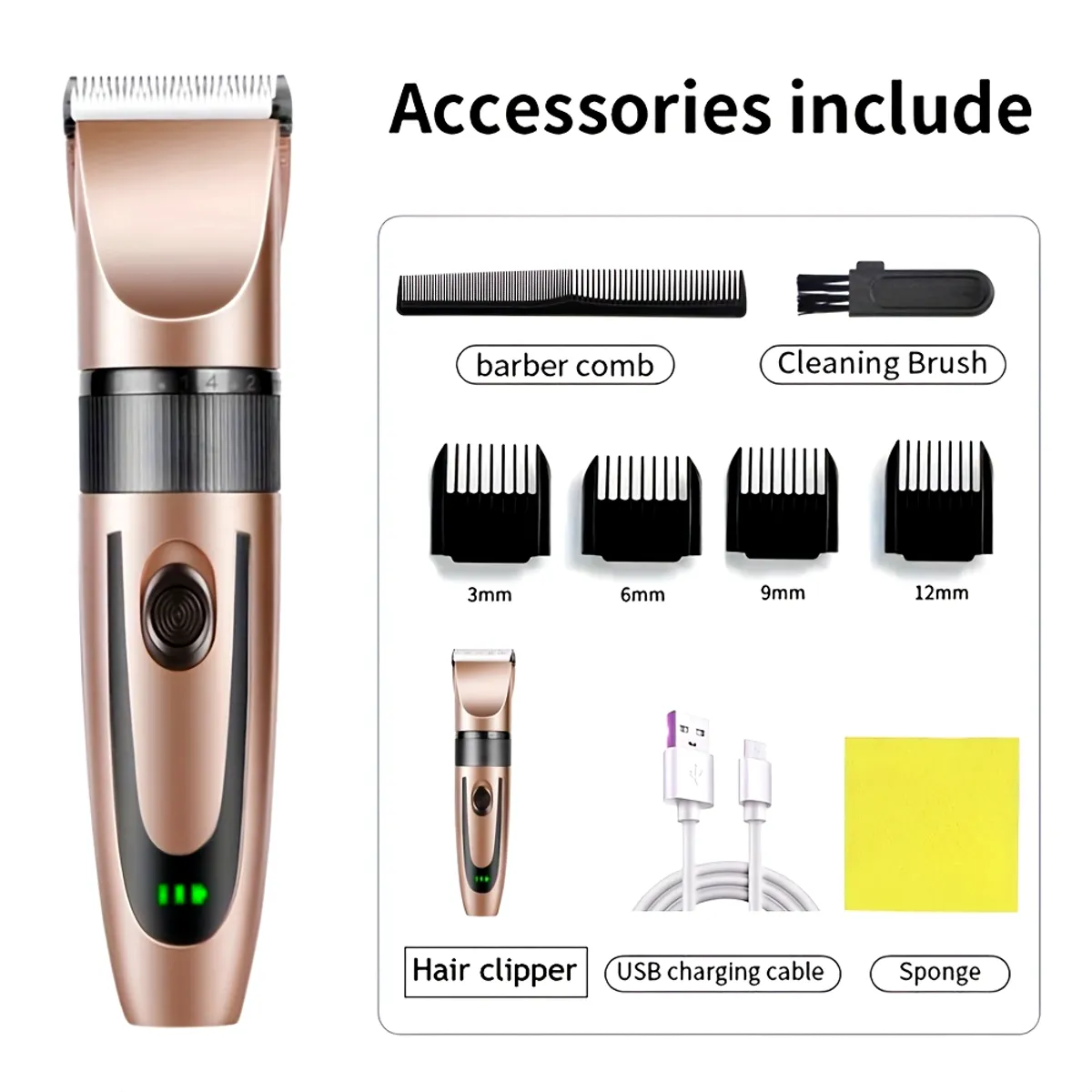 1pc SKYUV Professional Cordless Hair Clippers for Men, Rechargeable USB Charging Electric Barber Trimmer, Low Noise High Power Ceramic