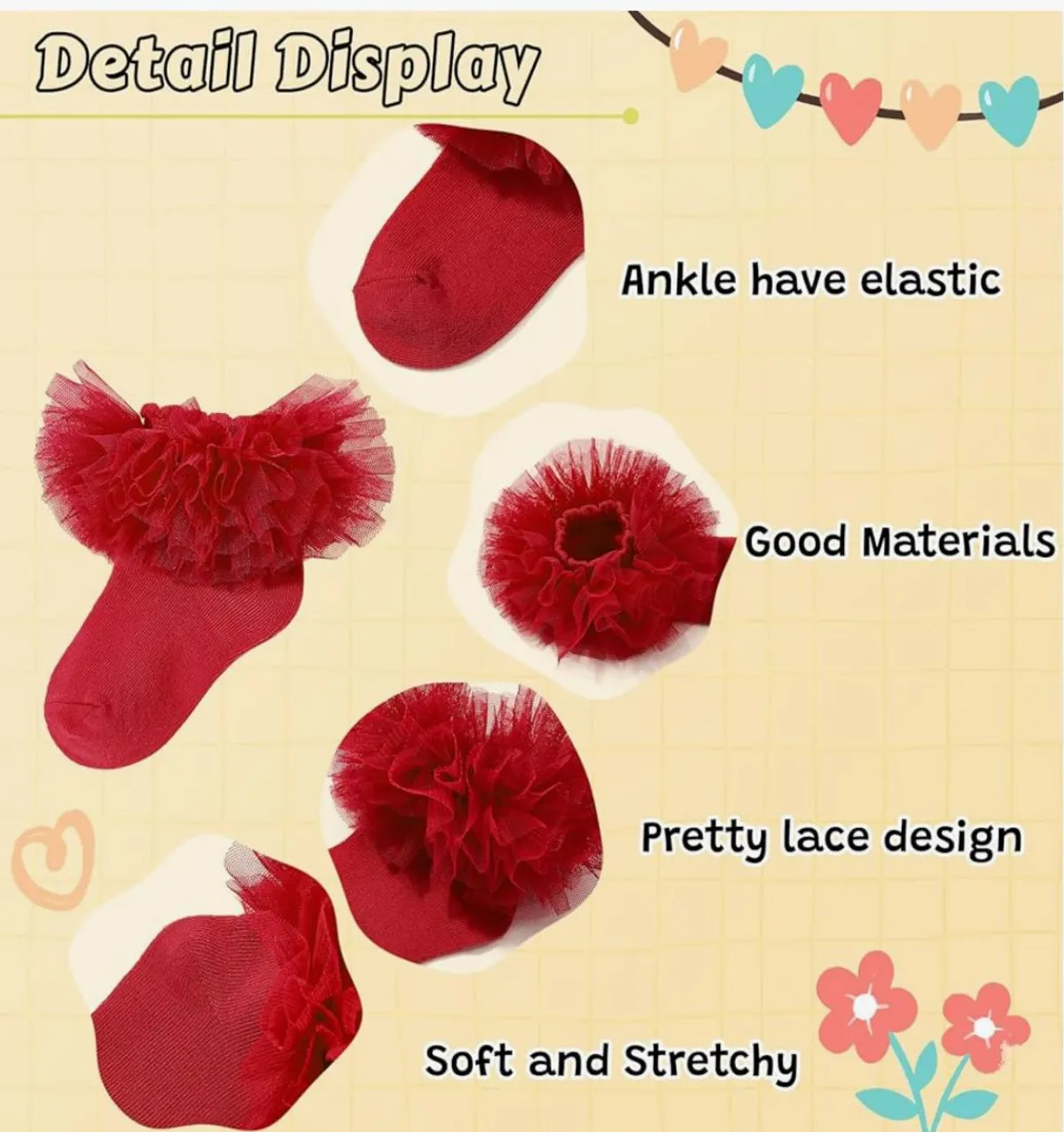 Ruffle Socks for Toddler Baby Girls Double Frilly Lace Dress Socks Kids Ankle Tutu Socks Size - M