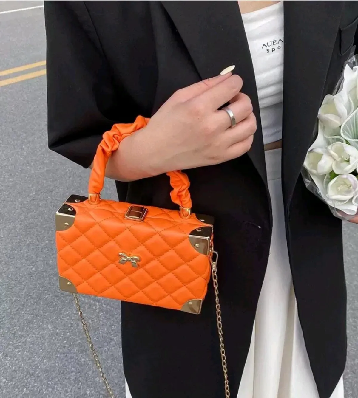 1pc New Solid Color PU Leather Quilted Diamond Small Box Bag,