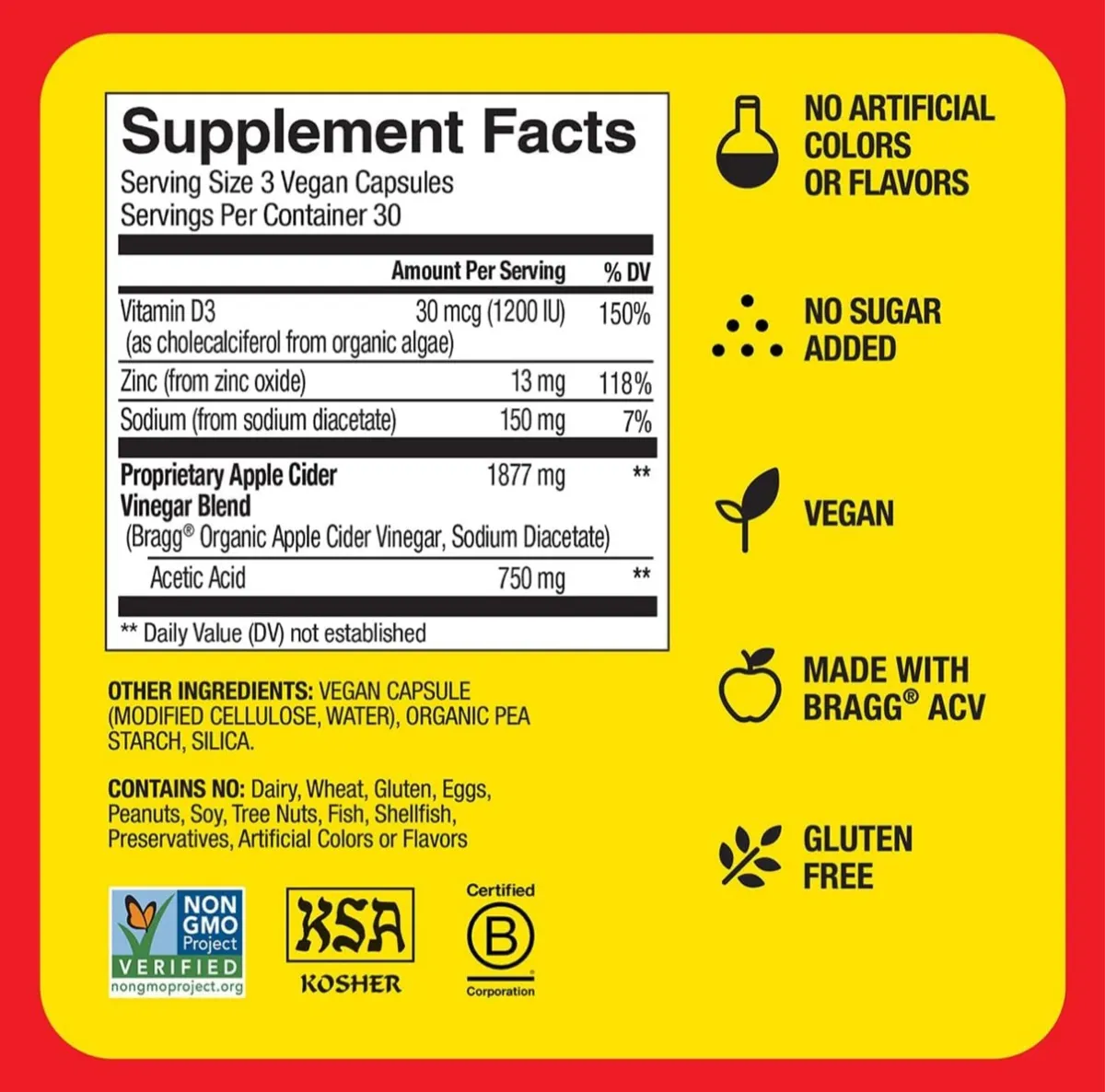 Apple Cider Vinegar Capsules with Vitamin D and Zinc - 90 Capsules - Supports The Immune System.