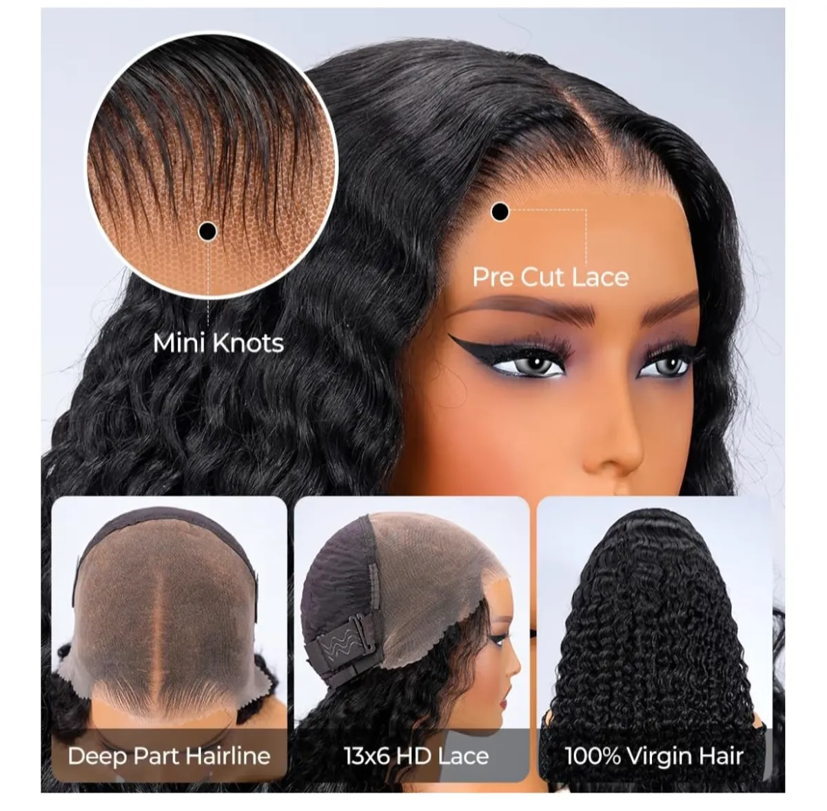 18" 13x6 Deep Wave Lace Front Wigs Human Hair Ready To Go