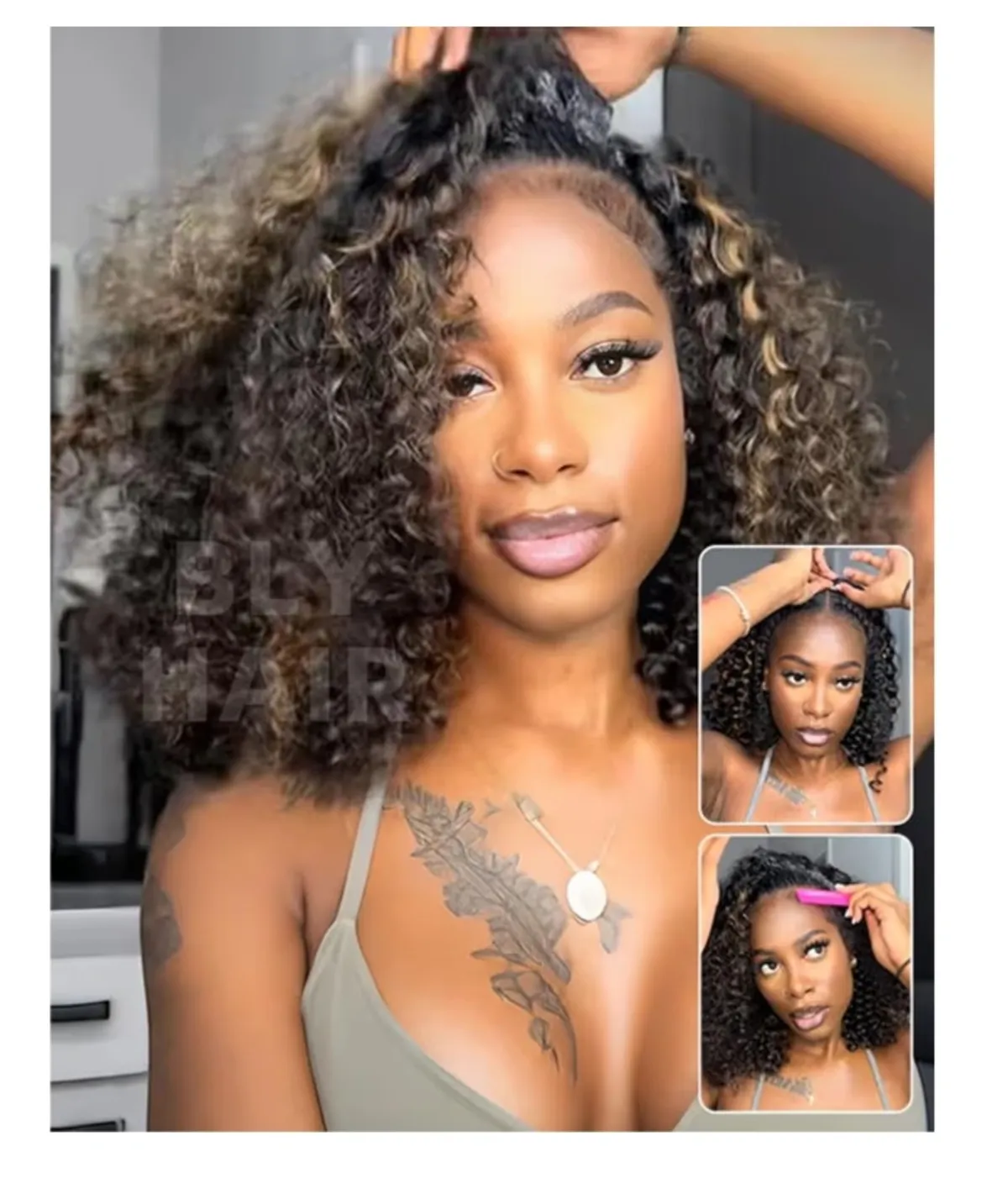 Highlight Water Wave Half Wig Human Hair 3 in 1 drawstring