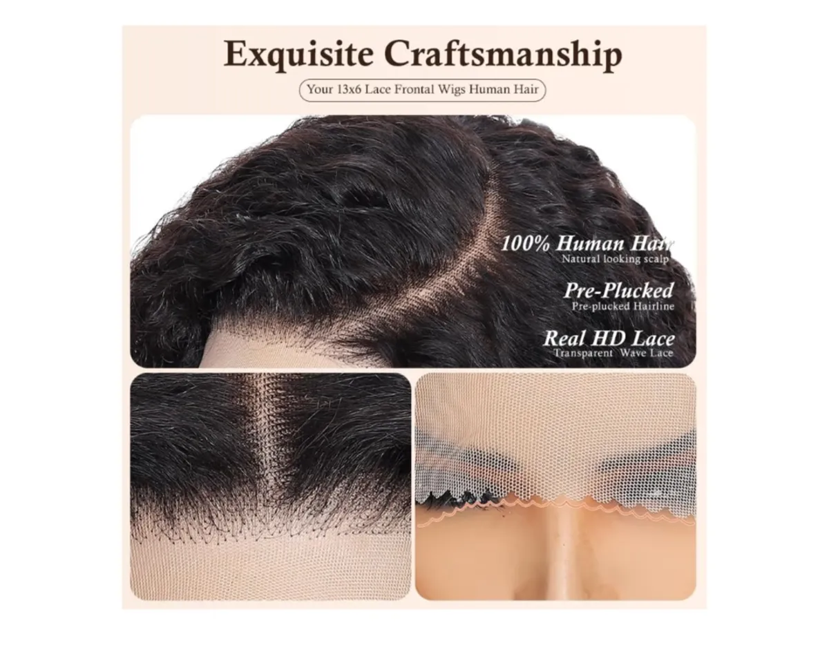 20" 13x6 Curly Wig Human Hair With Drawstring Deep wave