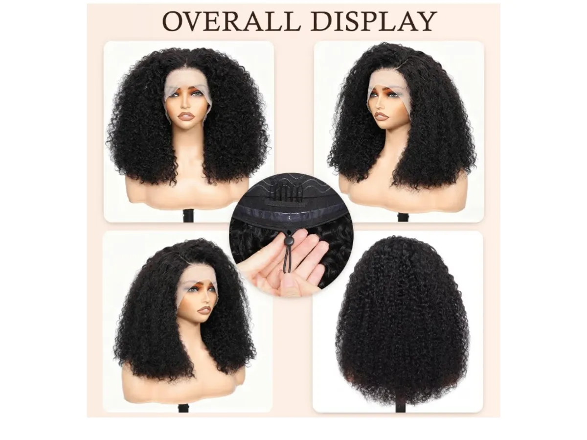 20" 13x6 Curly Wig Human Hair With Drawstring Deep wave