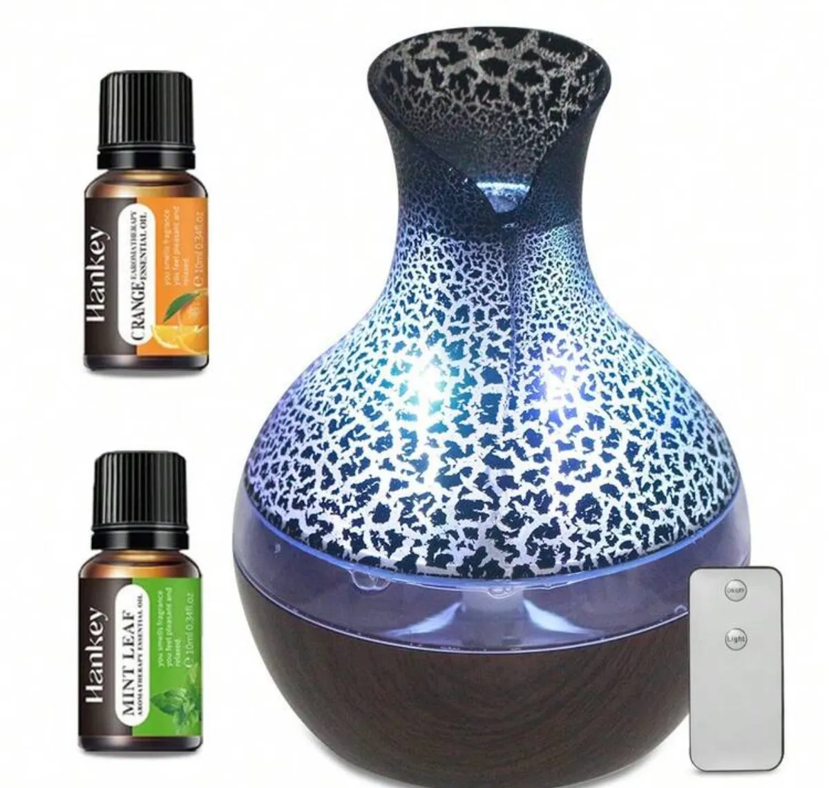 Aromatherapy Diffuser with Essential Oils – Remote Control + 7 LED Night Lights, Black