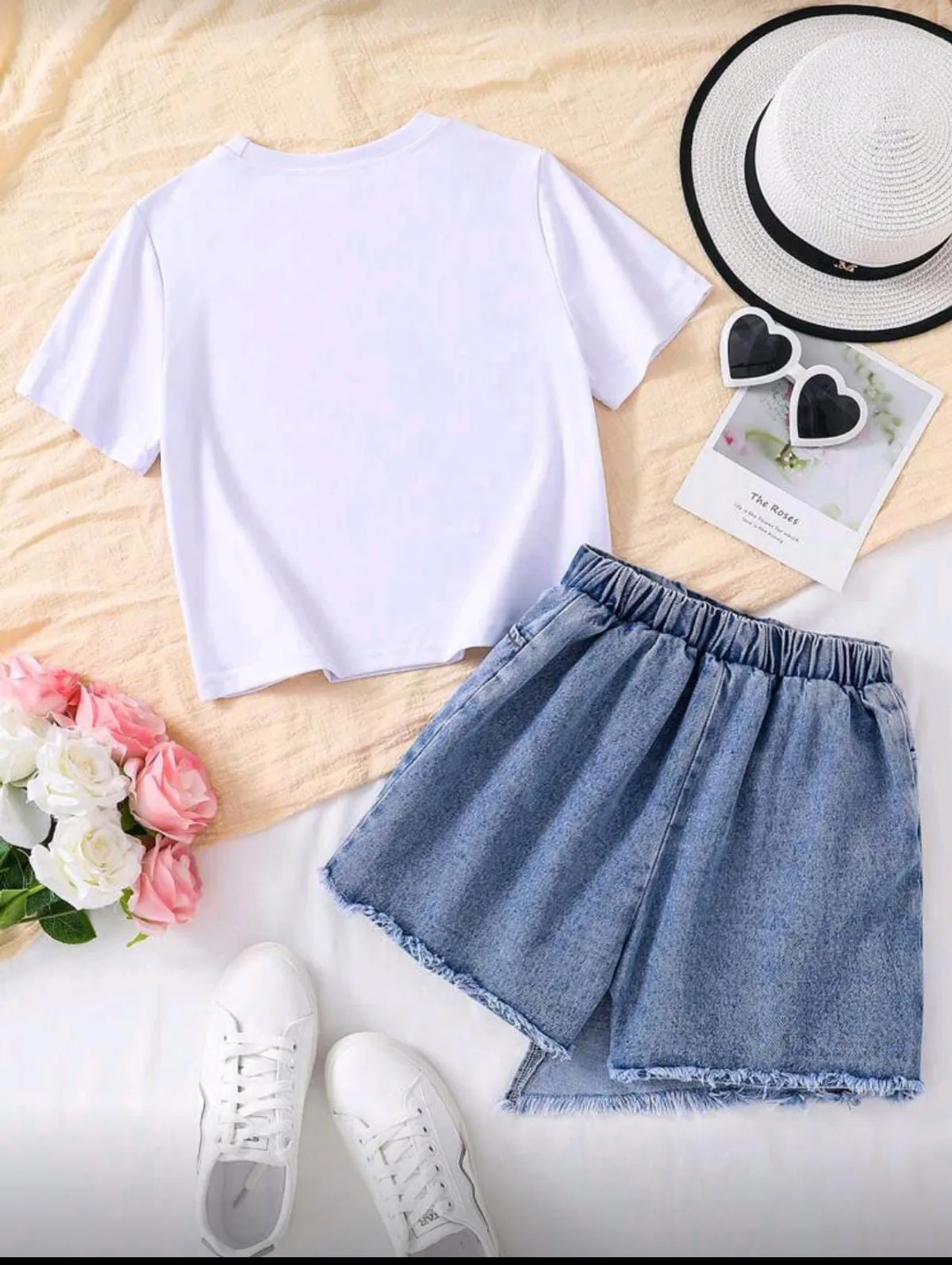 Tween Girls' Printed Short Sleeve T-Shirt And Denim Skirt, Simple Daily 2-Piece Set Size 8Y