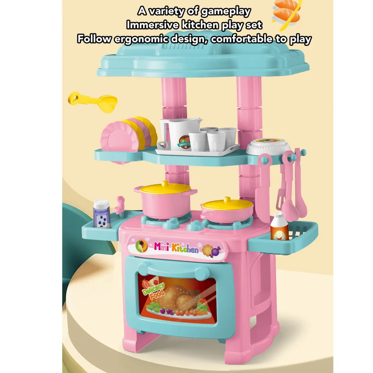 MnKC 48PCS Mini Kitchen Fun Pretend Cooking Toy Set Girls