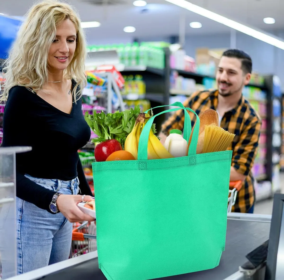 40-Pack Black Tote Bags Multipurpose Reusable Grocery Bag.