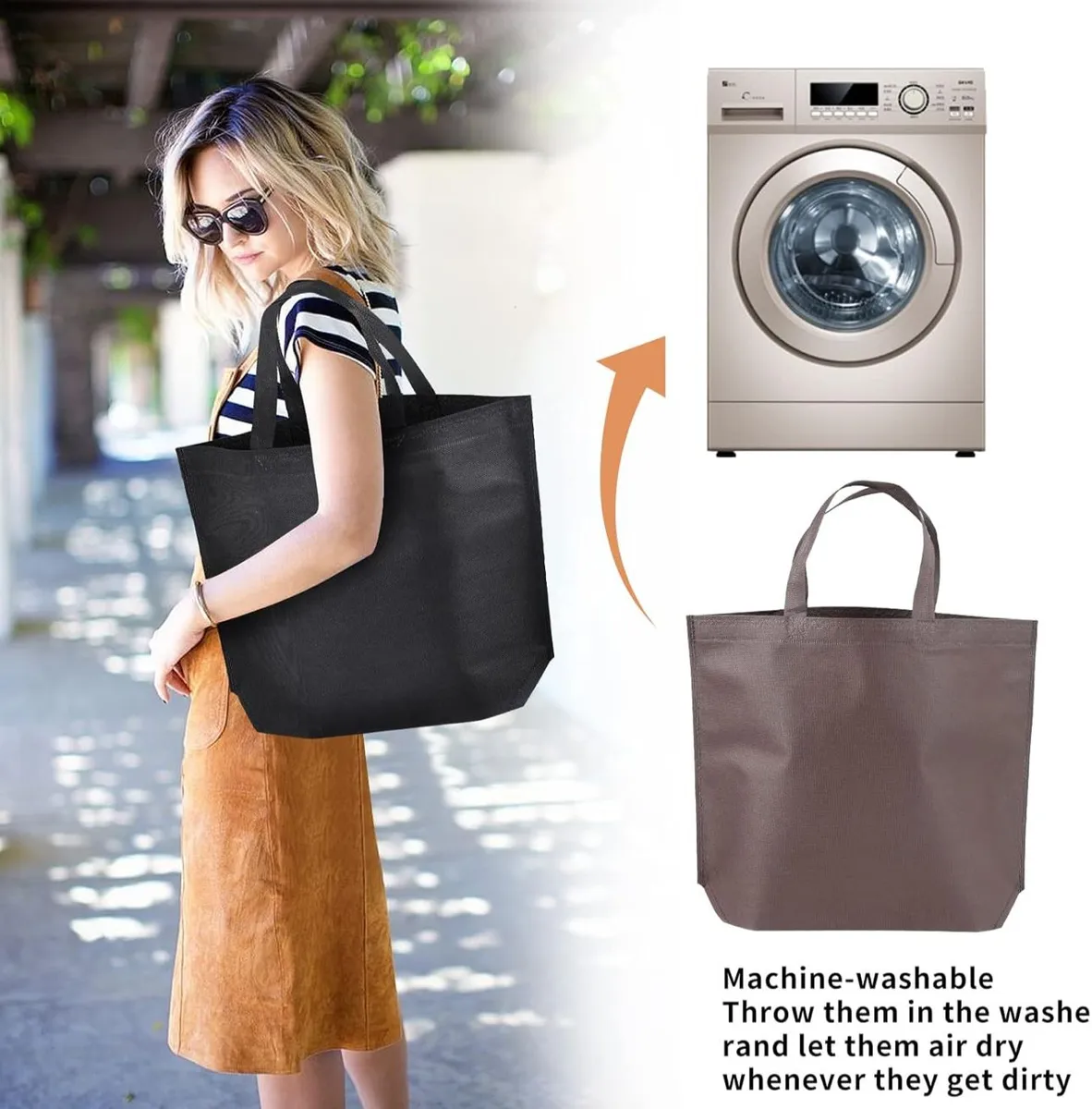 40-Pack Black Tote Bags Multipurpose Reusable Grocery Bag.