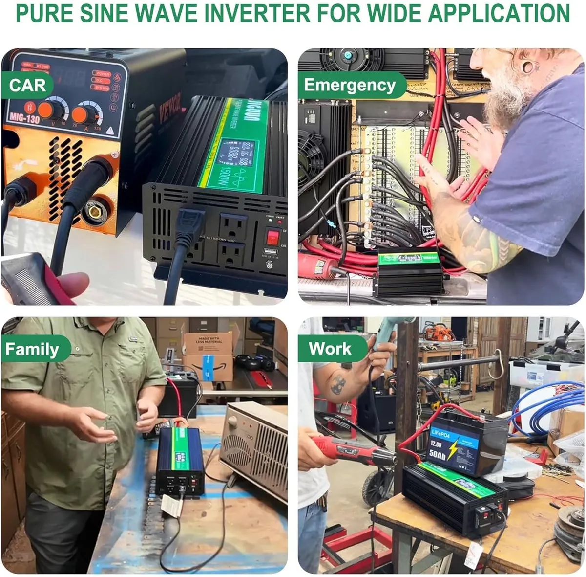 Power Inverter 1000 Watt, DC 12V to AC 120V Pure Sine Wave Inverter with LCD Display, 4 AC Outlets&USB Output, Power Converter with Remote Control  PEAK CURRENT 2000Watt