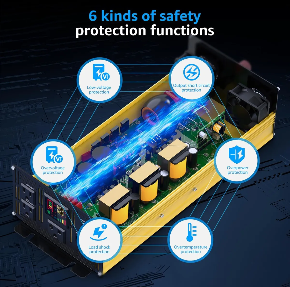 1200 Watt Pure Sine Wave Inverter 12V DC to 120V AC 2400W Peak Power Converter with LED Display and Remote Controller