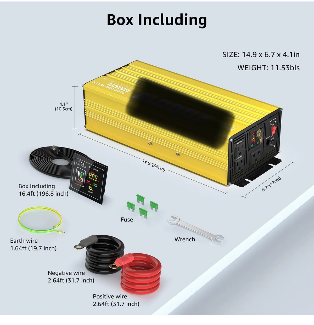 1200 Watt Pure Sine Wave Inverter 12V DC to 120V AC 2400W Peak Power Converter with LED Display and Remote Controller