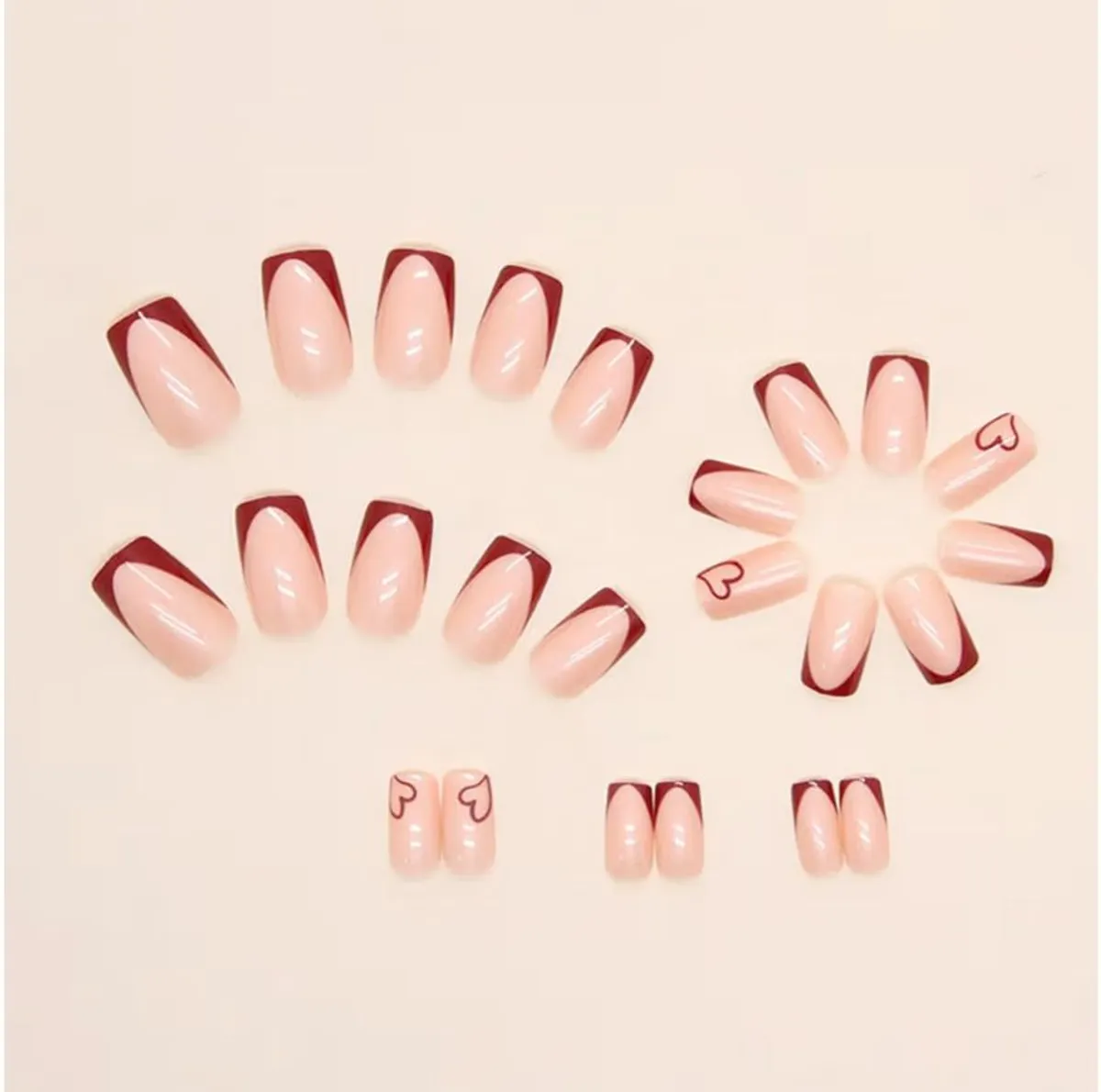 Square Press on Nails Short Fake Nails French Acrylic Full Cover False Nails for Women and Girls 24PCS , Red French