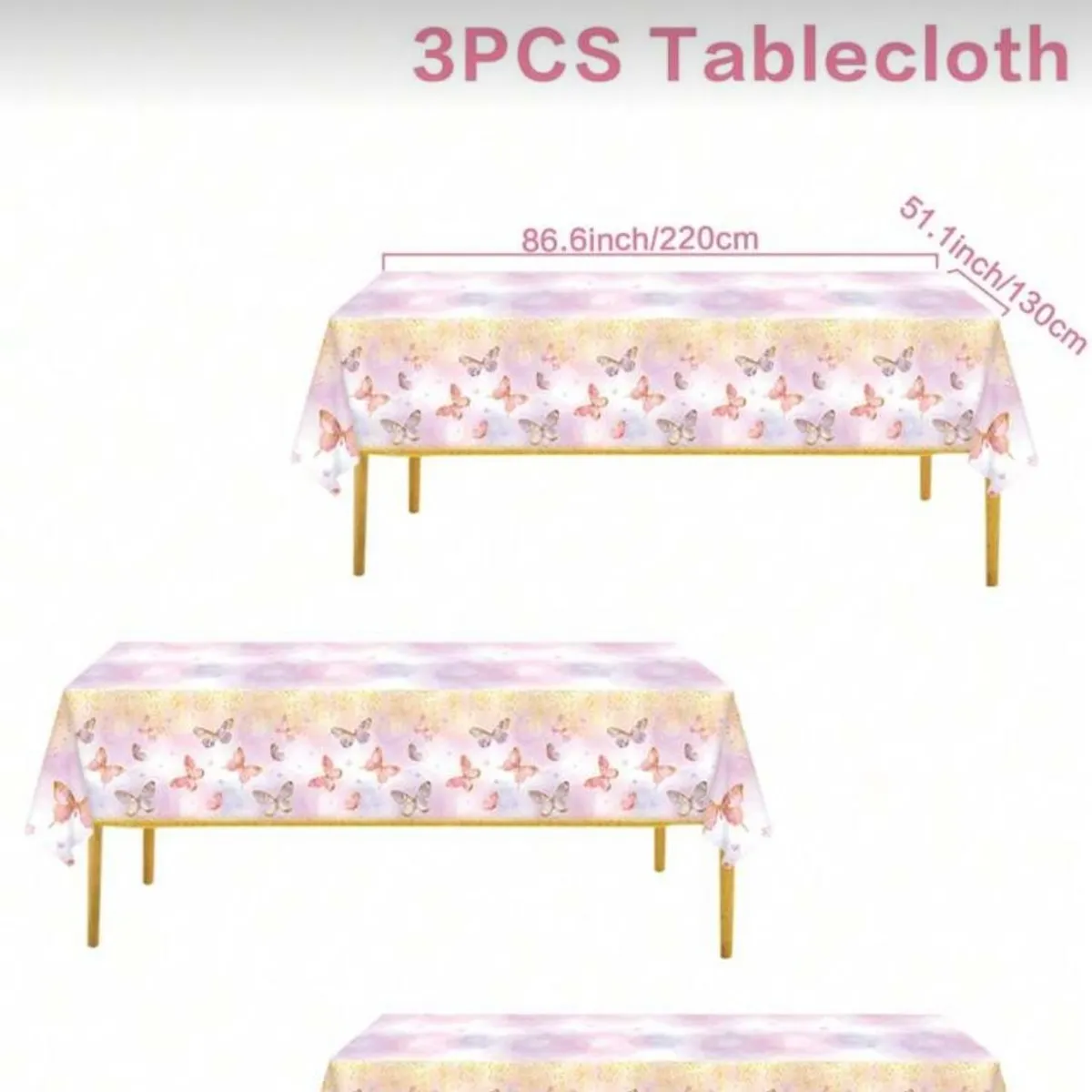 3pcs Pink Purple Butterfly Party Tablecloth
