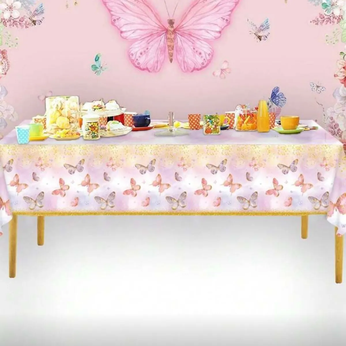 3pcs Pink Purple Butterfly Party Tablecloth